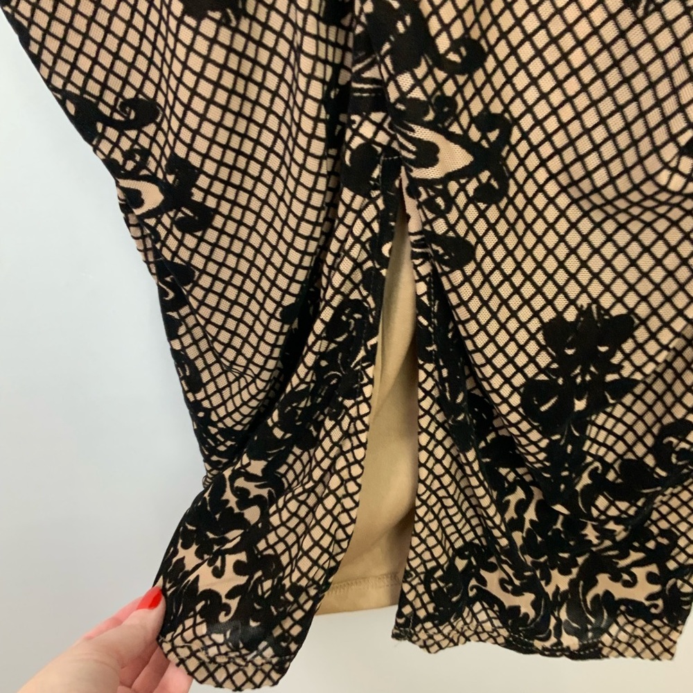 Black Lace Flocked Velvet Sheer Mesh Midi Dress Bustier Bodycon Cocktail 3XL - Picture 5 of 9